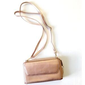 Nuoku RFID All in One Womens Wallet Purse Wristlet Crossbody Bag Rose Gold